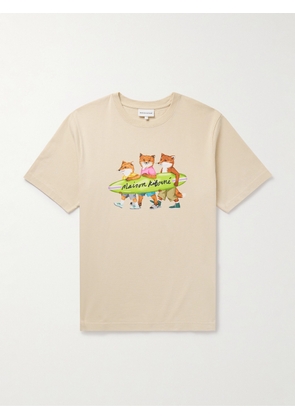 Maison Kitsuné - Surfing Foxes Logo-Print Cotton-Jersey T-Shirt - Men - Neutrals - XS