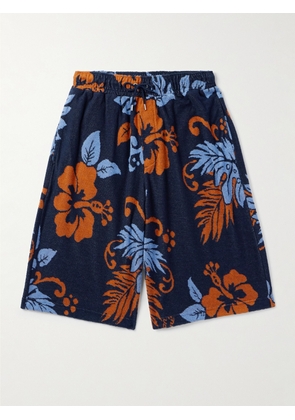 Maison Kitsuné - Wide-Leg Cotton-Blend Terry-Jacquard Shorts - Men - Blue - S