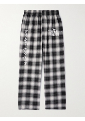 Local Authority LA - Razor Wave Straight-Leg Embroidered Checked Cotton-Flannel Trousers - Men - Black - S