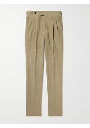 Purdey - Tapered Pleated Cotton-Corduroy Trousers - Men - Neutrals - UK/US 30