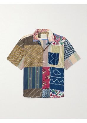 Kardo - Ronen Convertible-Collar Printed Patchwork Cotton Shirt - Men - Blue - S