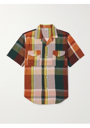 OrSlow - Convertible-Collar Checked Cotton and Linen-Blend Shirt - Men - Brown - 1