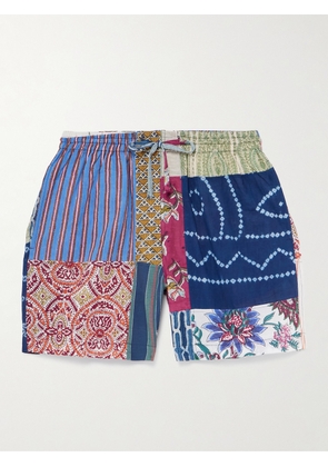 Kardo - Straight-Leg Printed Patchwork Cotton Drawstring Shorts - Men - Blue - S