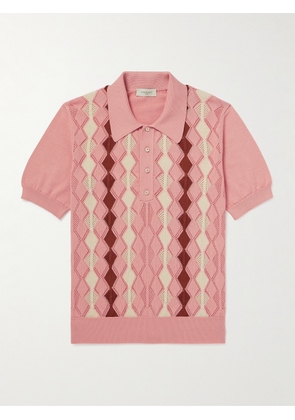 PIACENZA 1733 - Intarsia Pointelle-Knit Cotton Polo Shirt - Men - Pink - IT 46