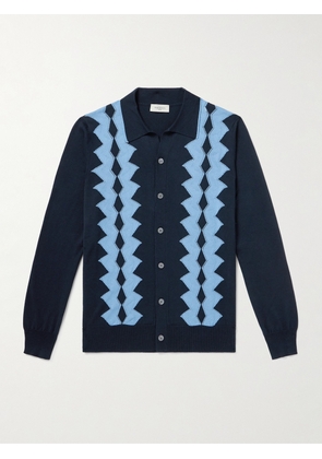 PIACENZA 1733 - Intarsia Pointelle-Knit Silk and Cotton-Blend Cardigan - Men - Blue - IT 46