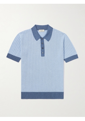 PIACENZA 1733 - Pointelle-Knit Silk and Linen-Blend Polo Shirt - Men - Blue - IT 46
