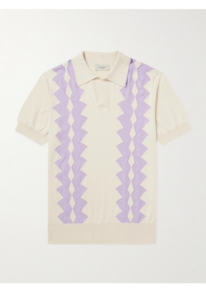 PIACENZA 1733 - Intarsia Pointelle-Knit Silk and Cotton-Blend Polo Shirt - Men - Purple - IT 46