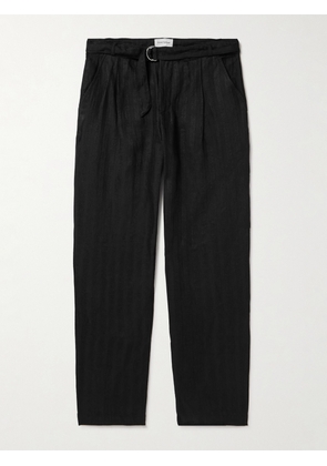 Oliver Spencer - Straight-Leg Belted Pleated Embroidered Linen Trousers - Men - Black - UK/US 28