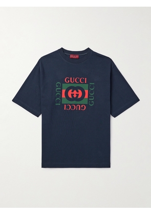 Gucci - Logo-Print Cotton-Jersey T-Shirt - Men - Blue - XXS