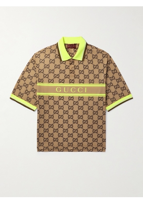 Gucci - Logo-Print Mesh Polo Shirt - Men - Neutrals - S