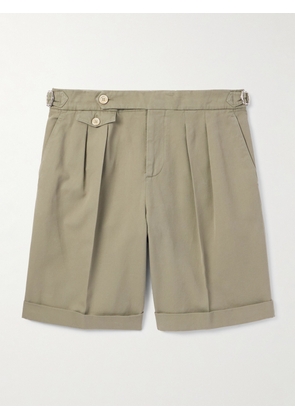Brunello Cucinelli - Straight-Leg Pleated Garment-Dyed Cotton-Twill Shorts - Men - Green - IT 44
