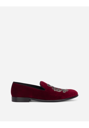 Dolce & Gabbana Velvet Slippers With Coat Of Arms Embroidery - Man Driver Shoes And Loafers Bordeaux Velvet 42