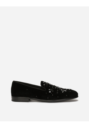 Dolce & Gabbana Velvet Slippers - Man Driver Shoes And Loafers Black 45
