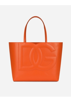Dolce & Gabbana Medium Calfskin Shopper With Logo - Woman Totes Orange Leather Onesize