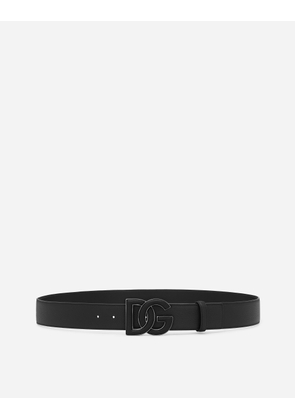 Dolce & Gabbana Deerskin-print Calfskin Belt With Logo Print - Man Belts Black 105