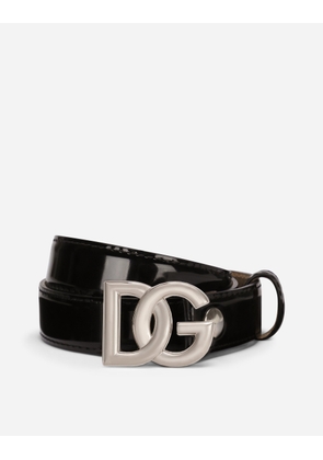 Dolce & Gabbana Shiny Calfskin Belt With Dg Logo - Woman Belts Black Leather 95