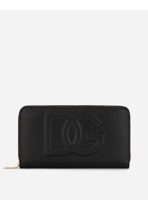 Dolce & Gabbana Calfskin Zip-around Wallet With Dg Logo - Woman Wallets And Small Leather Goods Black Leather Onesize