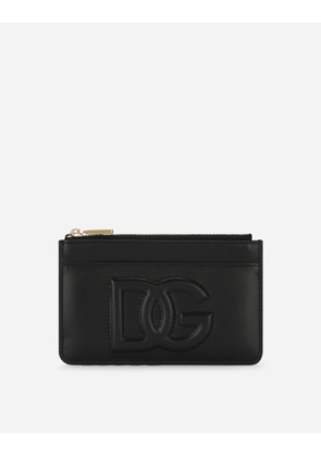 Dolce & Gabbana Medium Calfskin Card Holder With Dg Logo - Woman Wallets And Small Leather Goods Black Leather Onesize