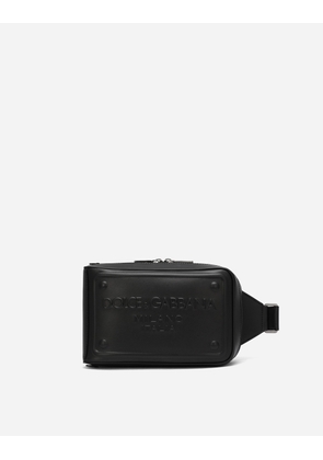 Dolce & Gabbana Calfskin Belt Bag With Raised Logo - Man Backpacks And Fanny Packs Black Leather Onesize
