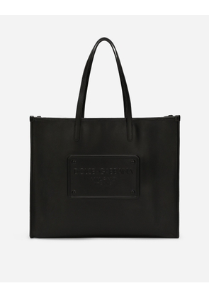 Dolce & Gabbana Calfskin Shopper With Raised Logo - Man Shoppers Black Leather Onesize