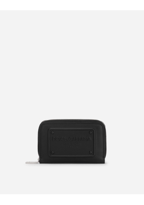 Dolce & Gabbana Small Zip-around Wallet In Calfskin With Raised Logo - Man Wallets And Small Leather Goods Black Leather Onesize