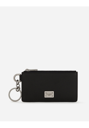 Dolce & Gabbana Calfskin Card Holder With Ring And Logo Tag - Man Wallets And Small Leather Goods Black Leather Onesize