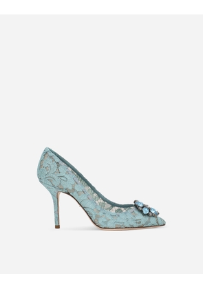 Dolce & Gabbana Pump In Taormina Lace With Crystals - Woman Pumps And Slingback Light Blue Lace 35