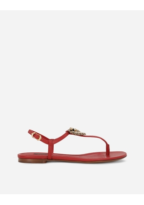 Dolce & Gabbana Nappa Leather Devotion Thong Sandals - Woman Flat Red Leather 36.5