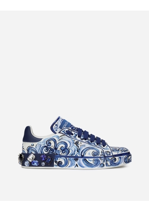 Dolce & Gabbana Majolica-print Calfskin Portofino Sneakers - Woman Sneakers Multicolor Leather 34