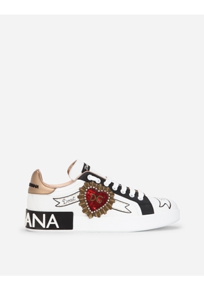 Dolce & Gabbana Printed Calfskin Nappa Portofino Sneakers With Embroidery - Woman Sneakers White Leather 39.5