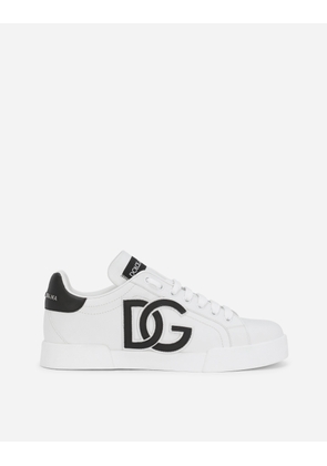 Dolce & Gabbana Calfskin Portofino Sneakers With Dg Logo - Woman Sneakers Black Leather 38.5