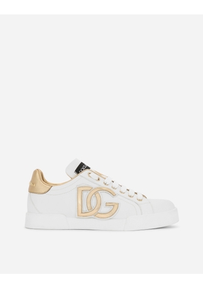 Dolce & Gabbana Calfskin Portofino Sneakers With Dg Logo - Woman Sneakers White Leather 37.5