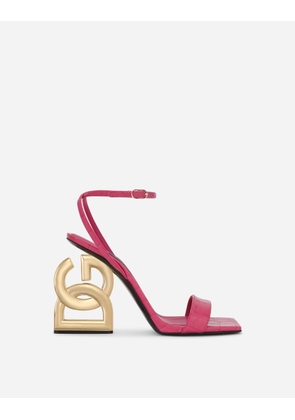 Dolce & Gabbana Crocodile-print Calfskin Sandals With Dg Pop Heel - Woman Sandals And Wedges Fuchsia 36.5