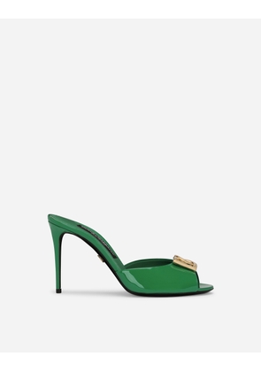 Dolce & Gabbana Patent Leather Mules With Dg Logo - Woman Slides And Mules Green Leather 36.5