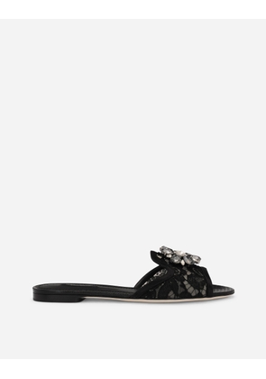 Dolce & Gabbana Slippers In Lace With Crystals - Woman Slides And Mules Black Lace 39.5