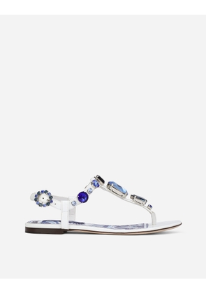 Dolce & Gabbana Patent Leather Thong Sandals With Embroidery - Woman Flat White 35