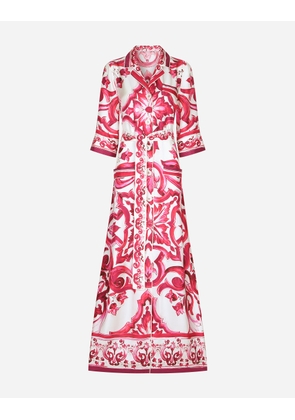 Dolce & Gabbana Long Majolica-print Twill Shirt Dress - Woman Coats And Jackets Fuchsia Silk 42
