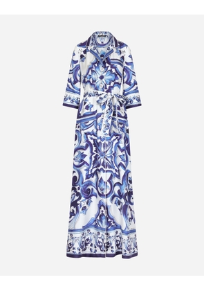 Dolce & Gabbana Long Majolica-print Twill Shirt Dress - Woman Coats And Jackets Blue Silk 40