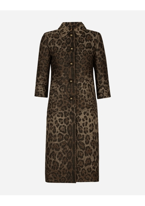Dolce & Gabbana Single-breasted Wool Jacquard Coat With Leopard Design - Woman Coats And Jackets Animal Print Wool 44