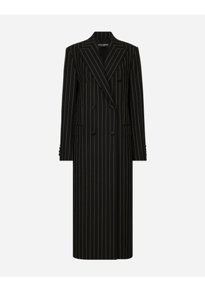 Dolce & Gabbana Pinstripe Double-breasted Coat In Woolen Fabric - Woman Coats And Jackets Multicolor 44