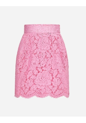 Dolce & Gabbana Branded Floral Cordonetto Lace Miniskirt - Woman Skirts Pink 36