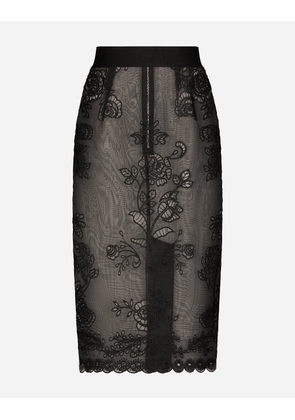Dolce & Gabbana Crinoline Calf-length Skirt With Inlay Embellishment - Woman Skirts Black Fabric 38