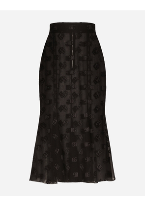 Dolce & Gabbana Dévoré Satin Godet Skirt With Dg Logo - Woman Skirts Black 48
