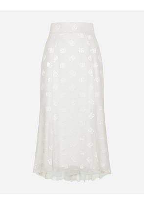 Dolce & Gabbana Dévoré Satin Godet Skirt With Dg Logo - Woman Skirts White 38