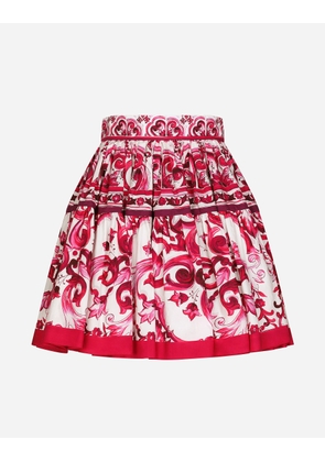 Dolce & Gabbana Short Majolica-print Poplin Skirt - Woman Skirts Fuchsia Cotton 44
