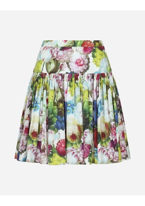 Dolce & Gabbana Short Cotton Skirt With Nocturnal Flower Print - Woman Skirts Print 46