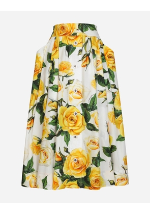 Dolce & Gabbana Circle Skirt In Yellow Rose-print Cotton - Woman Skirts Print 48