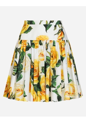 Dolce & Gabbana Short Circle Skirt In Yellow Rose-print Cotton - Woman Skirts Print 40