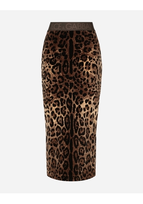 Dolce & Gabbana Chenille Calf-length Skirt With Jacquard Leopard Design - Woman Skirts Multi-colored Cotton 46