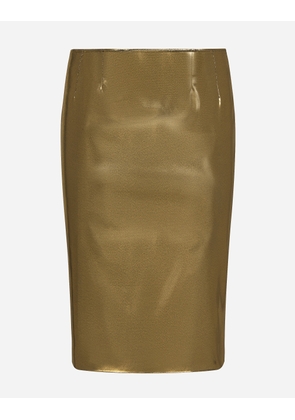 Dolce & Gabbana Foiled Satin Calf-length Skirt - Woman Skirts Gold Fabric 40